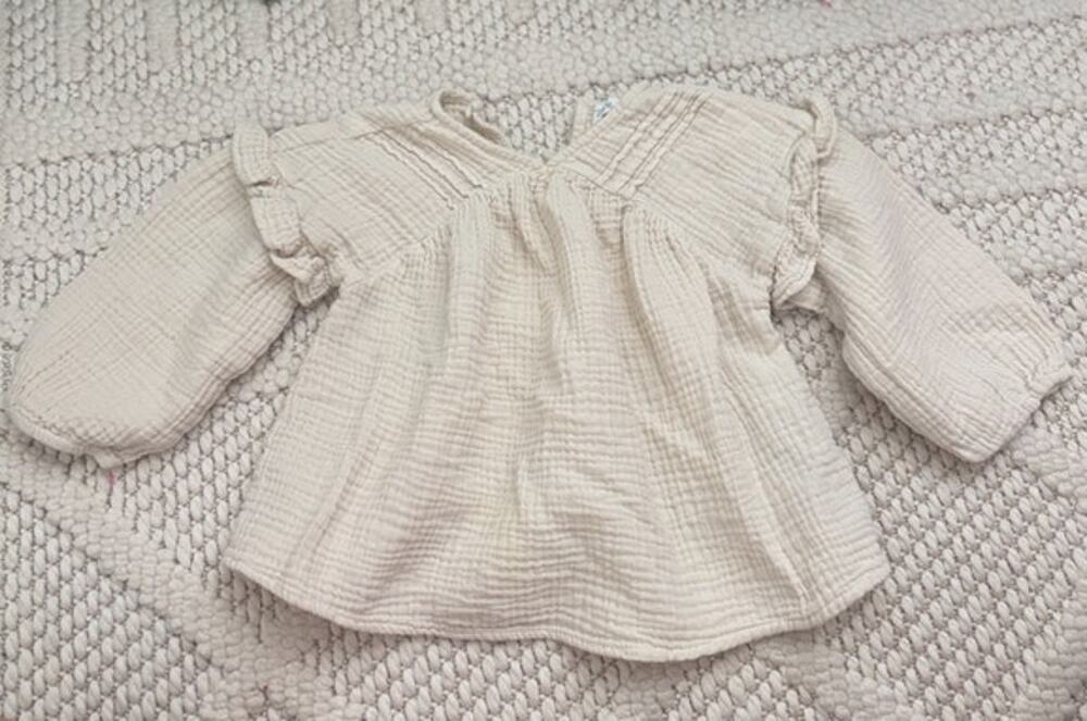 ZARA Baby Girl Muslin Ruffle Cream Top Size 18-24 Months